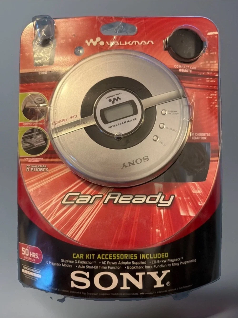 2004 Silver Sony Walkman Portable CD Player With Car Kit Headphones New Open Box